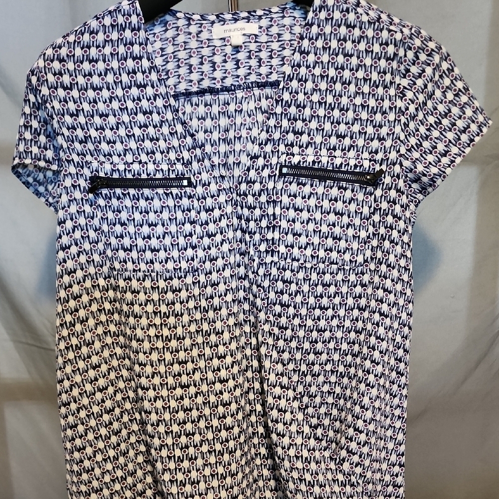 Maurices Navy and White Patterned Blouse